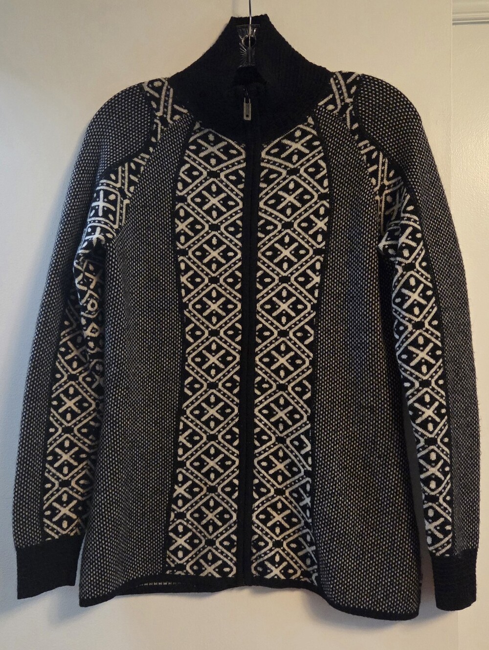 SMARTWOOL Dacono Ski Full Zip Black White Cardigan Sweater Medium
